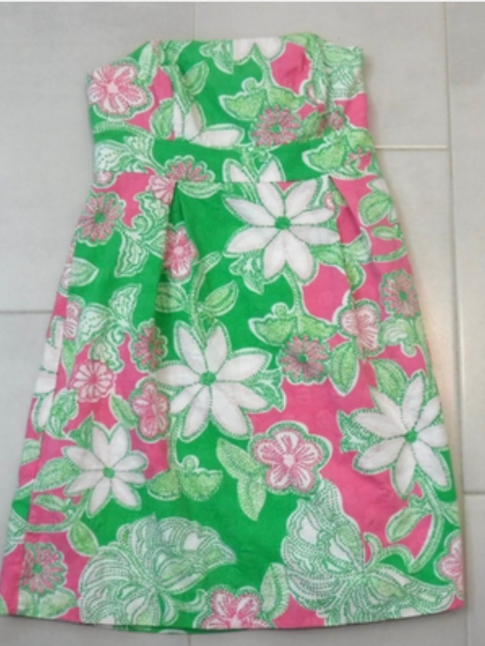 Lilly Pulitzer Strapless Betsey Dress in Hit The Spot Green/Pink Jacquard 0